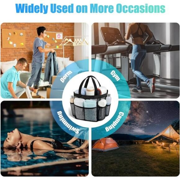 Portable mesh shower caddy tote bag dorm bathroom organizer travel gym beach - Picture 7 of 8